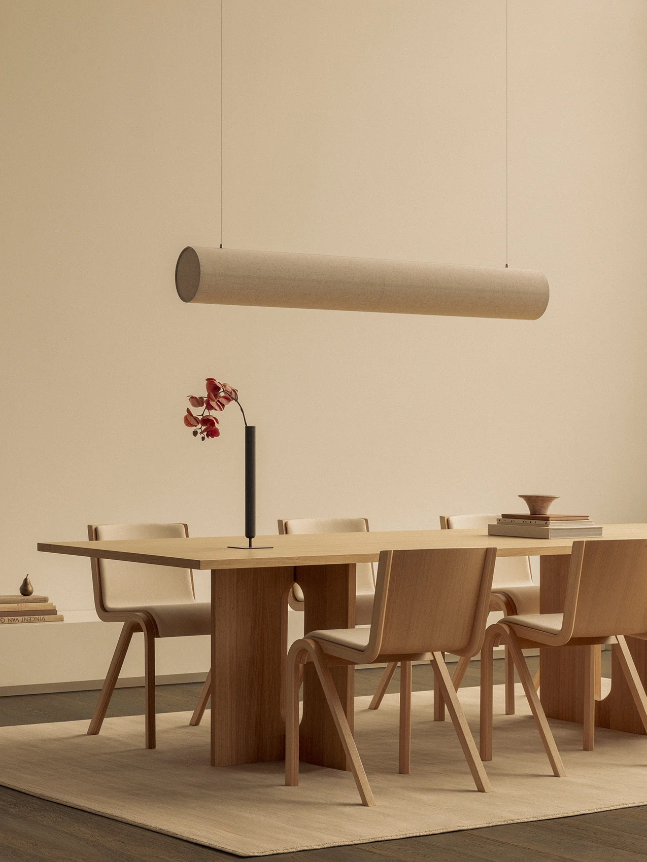 A quiet oak dining setting by Audo Copenhagen
